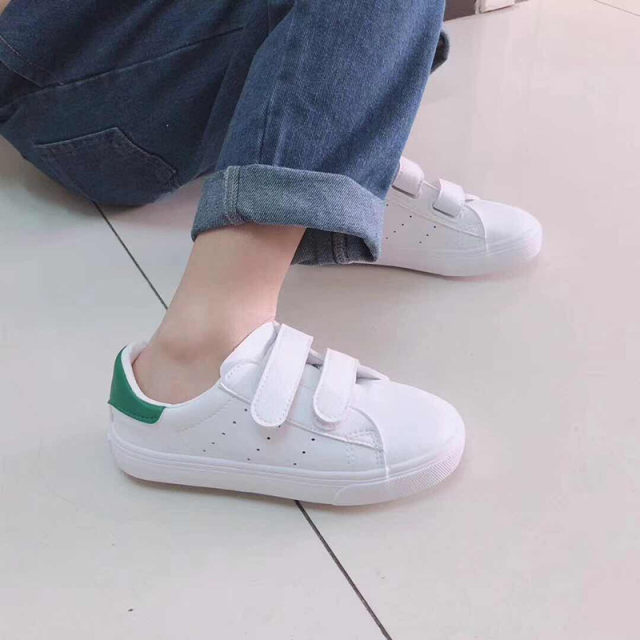 Mowa Magic Tape Breathable Non-Slip White Shoes for Girls, Versatile Soft-Soled Casual Sneakers for Boys, Student Board Shoes for Autumn