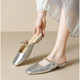 Weiwei Women's 6579-2 Open-Toe Mules with Rivets, French Style Chunky Heel Sandals for Summer