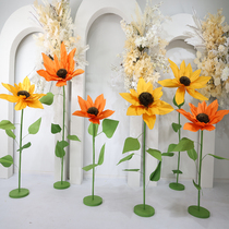 New wedding props crepe paper sunflower stage decoration flowers wedding scene layout window decoration props