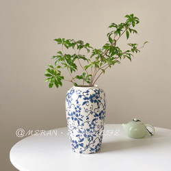 High-End New Chinese-Style Retro Blue and White Porcelain Vase for Water-Cultured Flowers, Flower Arrangement, Living Room Entrance Decoration Ornaments