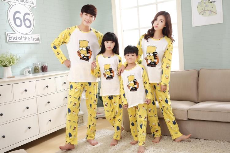 Cha mẹ và con đồ ngủ mùa thu và mùa đông mô hình một gia đình ba phim hoạt hình miếng bọt biển bé dài- tay bông gia đình mặc mẹ và con gái nhà dịch vụ shop đồ ngủ đẹp cho cả gia đình
