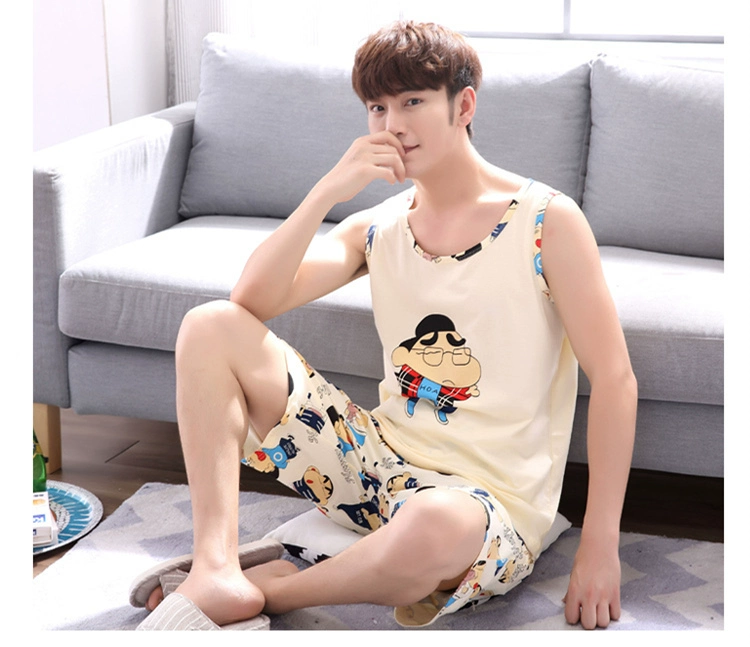 Mùa hè không tay cotton couple đồ ngủ phim hoạt hình crayon nhỏ sinh viên mới vest nam giới và phụ nữ cotton dịch vụ nhà phù hợp với