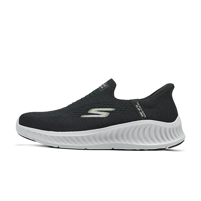 Skechers斯凯奇男鞋闪穿鞋一脚蹬舒适网面透气健步鞋216372/BLK-淘宝