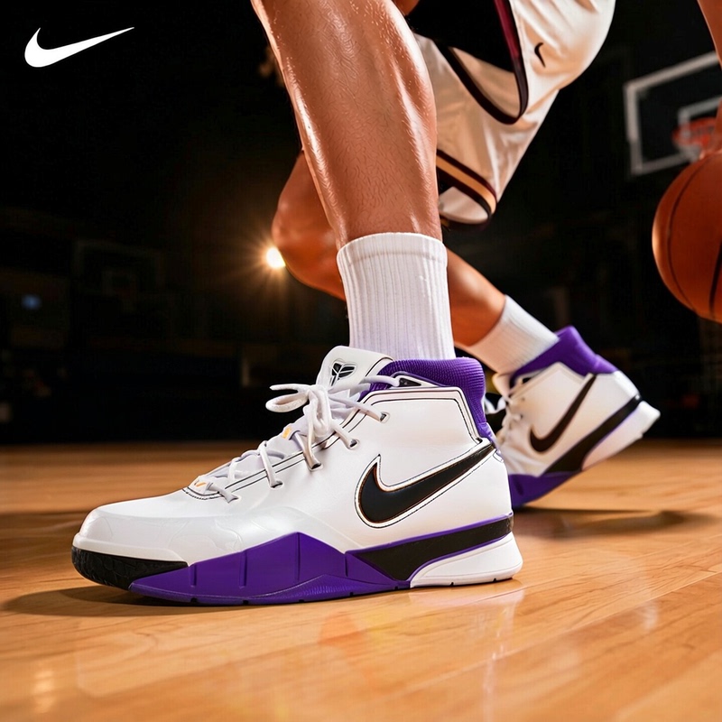 Nike Men's Shoes Kobe 1 Protro Kobe 1 White Purple Black 81-Point Night Basketball Shoes Im0542-100