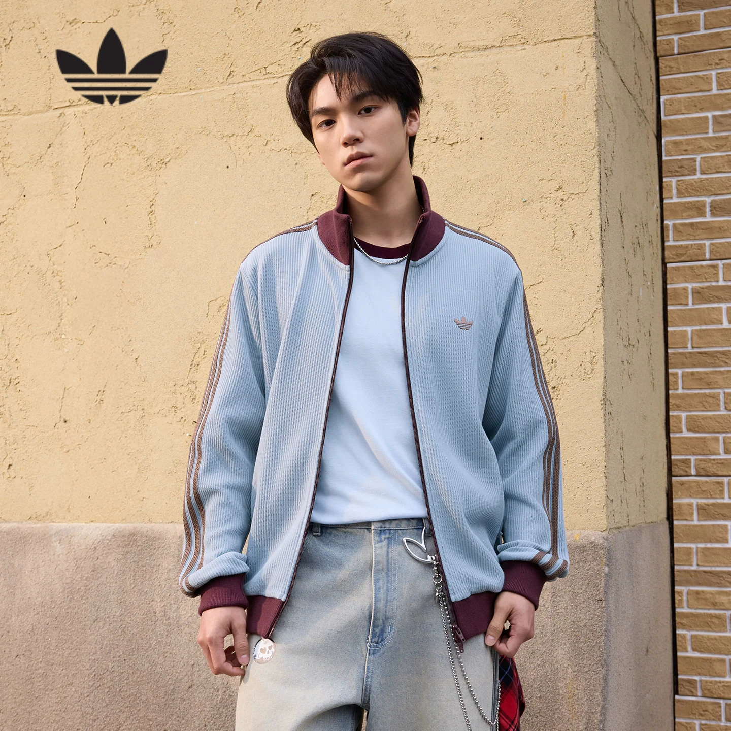 Куртка-поджак AdidasAdidas кловер вафль фанкел воротник 2026 весна мужская вязаная куртка KY5769