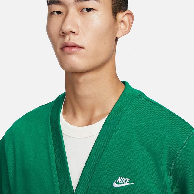 Nike Nike Men's Knitted Cardigan Green Cotton Casual Stacked Embroidered Sweater FN3899-365