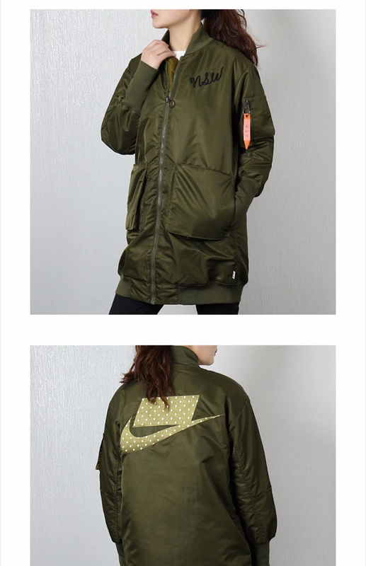 Áo khoác nữ NIKE Nike 2018 mùa đông mới áo khoác dài trùm đầu bằng vải cotton dài 932050-395 - Quần áo độn bông thể thao