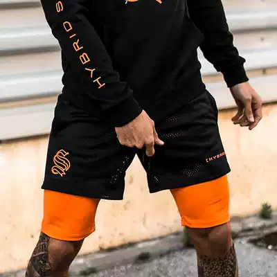 European and American Tide brand quick-drying sports double shorts men's training lining fake two basketball running fitness pants