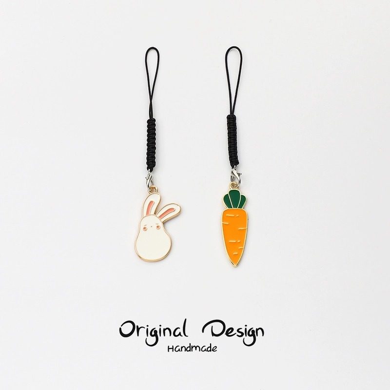 Couple's phone lanyard, rabbit and carrot charm, keychain, USB flash drive anti-loss, earphone chain, bag charm, girly