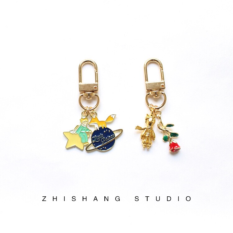 Cute Cartoon Rose Fox Keychain Couple Bag Pendant Earphone Bag Accessories Little Prince Series Gift