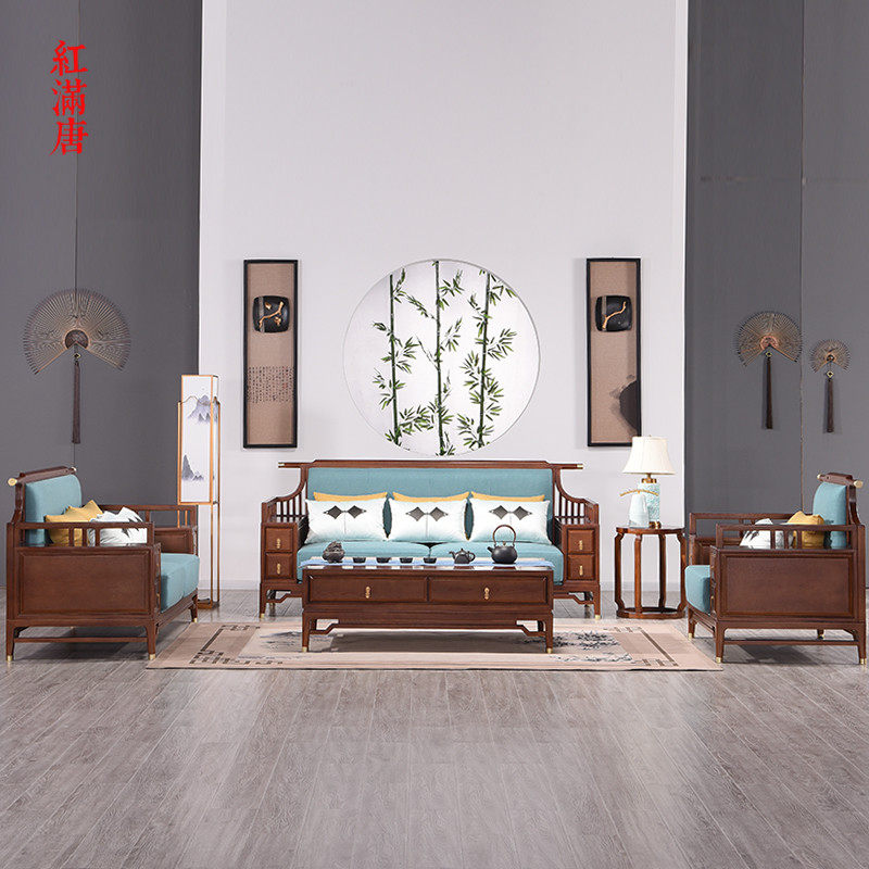 New Chinese Sofa Solid Wood Fabric Composition Modern Minima Size Living-room Hotel Villa with a full set of furniture