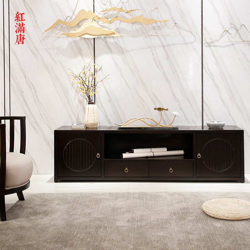 New Chinese solid wood TV cabinet Living room Zen Villa Furniture multifunctional cabinet Furnishing Cabinet Customize