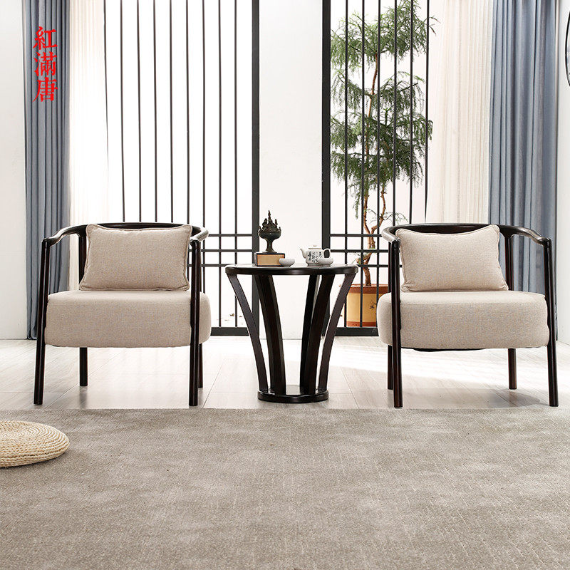 New Chinese style casual chair sofa-chair combination of three sets hotel in negotiation table and chairs solid wood cloth art folk and villa with furniture