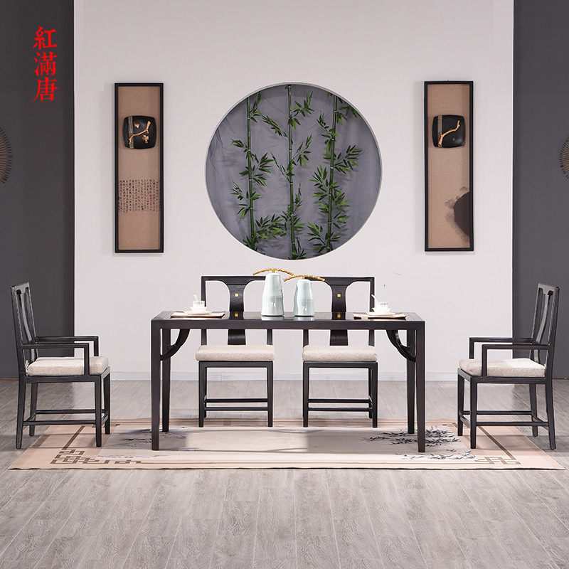 New Chinese solid wood dining table and chairs Composition Modern Chinese square dining table Dining Room Dining Room Villa furniture customizable