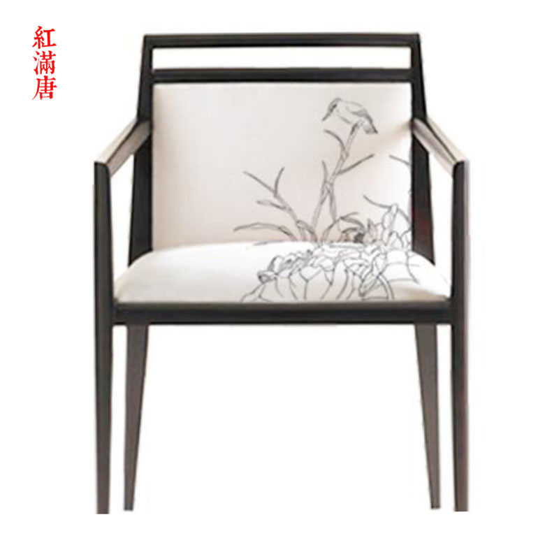 New Chinese Solid Wood Cloth Art Dining Chair Modern Leisure Sofa Chair Clubhouse Hotel Dining Room Sample House Display Center Negotiate Chair Customize