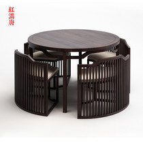 New Chinese dining table and chair one table four chairs combination solid wood modern Chinese round table Hotel Villa furniture customization