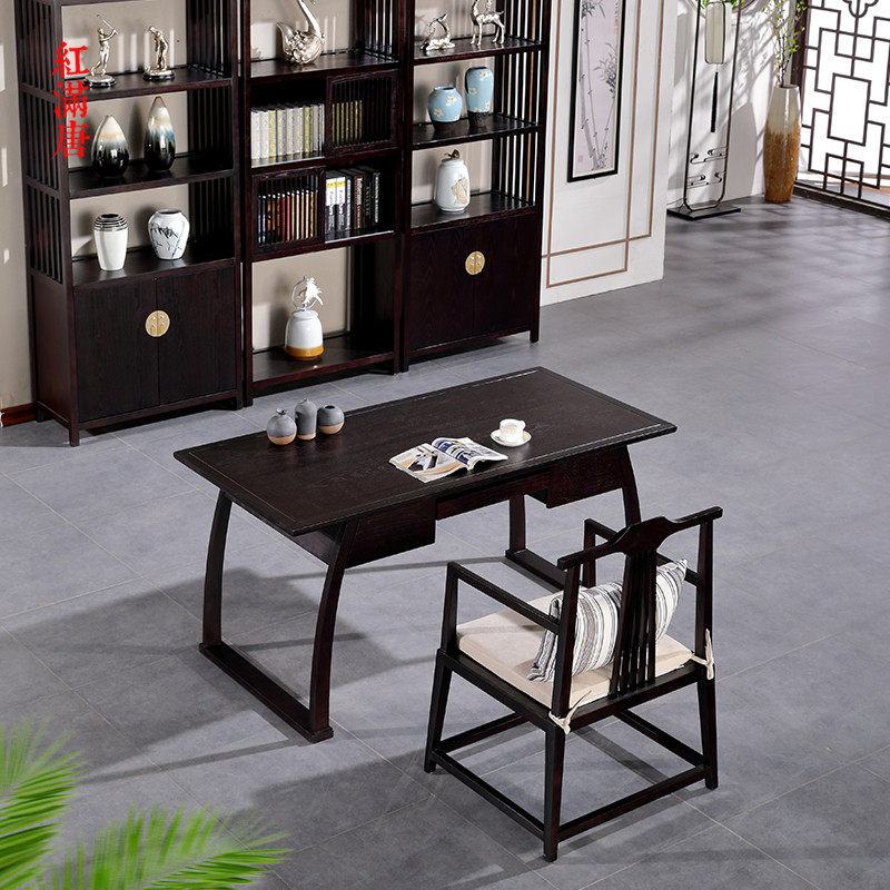 New Chinese Solid Wood Desk Chair Bookshelf Combination Modern Minimalist Desk Calligraphy Desk Office Full Suite Innate