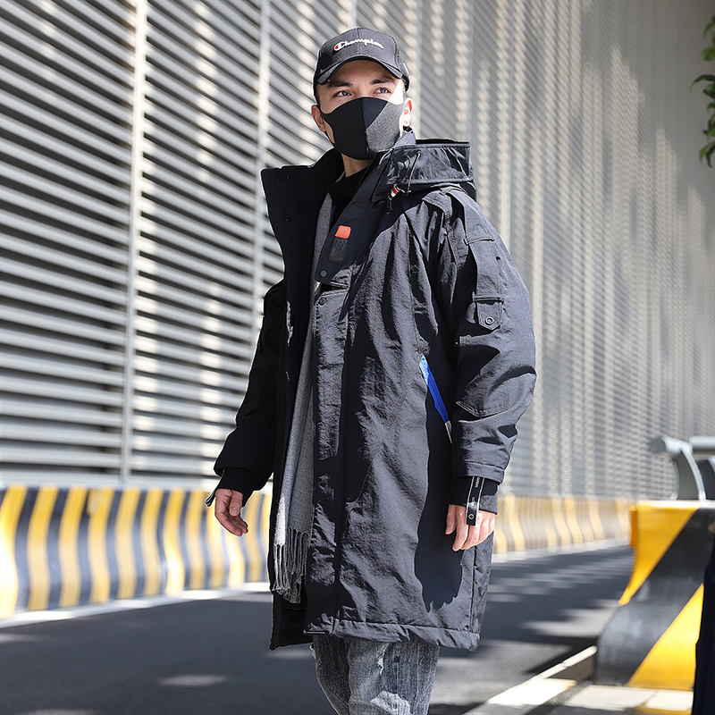 Parker down jacket men's medium and long version of the tide brand loose thickened winter coat youth tooling 2020 new over-the-knee coat