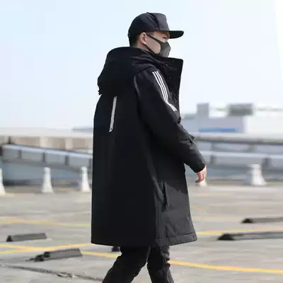 Down jacket men's long version of the tide card stream winter jacket young handsome tooling over the knee Pike burst white duck down