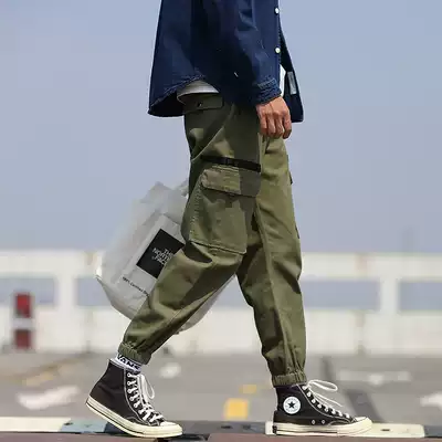 Autumn and winter new overalls men's loose trend drawstring casual pants Korean version of the tide brand small feet close up drawstring trousers