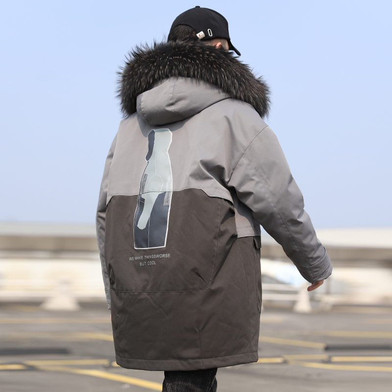 2020 down jacket men's mid-length version thickened slim jacket youth Korean version of the trendy brand flowing over the knee handsome pie to overcome men