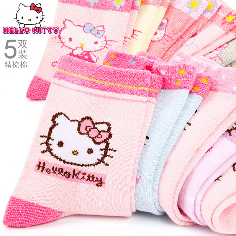 Hello Children's socks Pure cotton girls spring and autumn thin cotton socks Baby summer tube socks Spring and summer socks