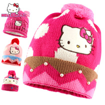 HelloKitty Children's Hat Autumn Winter Girls Baby Cute Warm Knitted Hat Girls Fleece Thread Hat