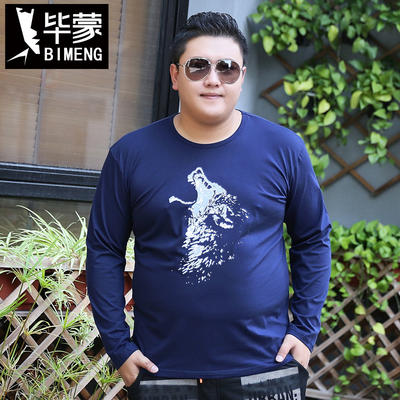 Bimeng's autumn pure cotton long-sleeved base layer shirt, oversized loose T-shirt for fat guys to add weight, fat men's plus-size fashion