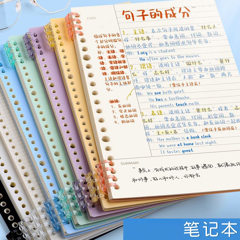 Cornell Notebook A5 Detachable Loose-Leaf Notebook, Suitable for College Students, 5R Memory Method, Thickened Design, Simple Style Cornell Notebook A5 Detachable Loose-Leaf Notebook, Suitable for College Students, 5R Memory Method, Thickened Design, Simple Style