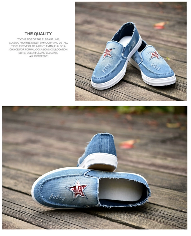 Giày denim Bắc Kinh cũ Giày nam mùa đông Giày thủy triều nam Giày thông thường một bàn đạp giày Giày vải lười nam