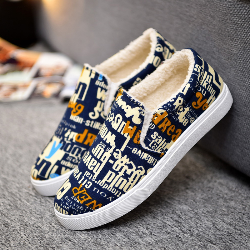 Winter new shoes men's shoes plus velvet shoes plus cotton casual shoes thickened canvas shoes warm men's lazy trendy shoes