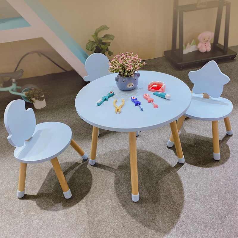 Baby learning table and chair set early education blue ocean cartoon toddler chair children's drawing writing table wooden round table