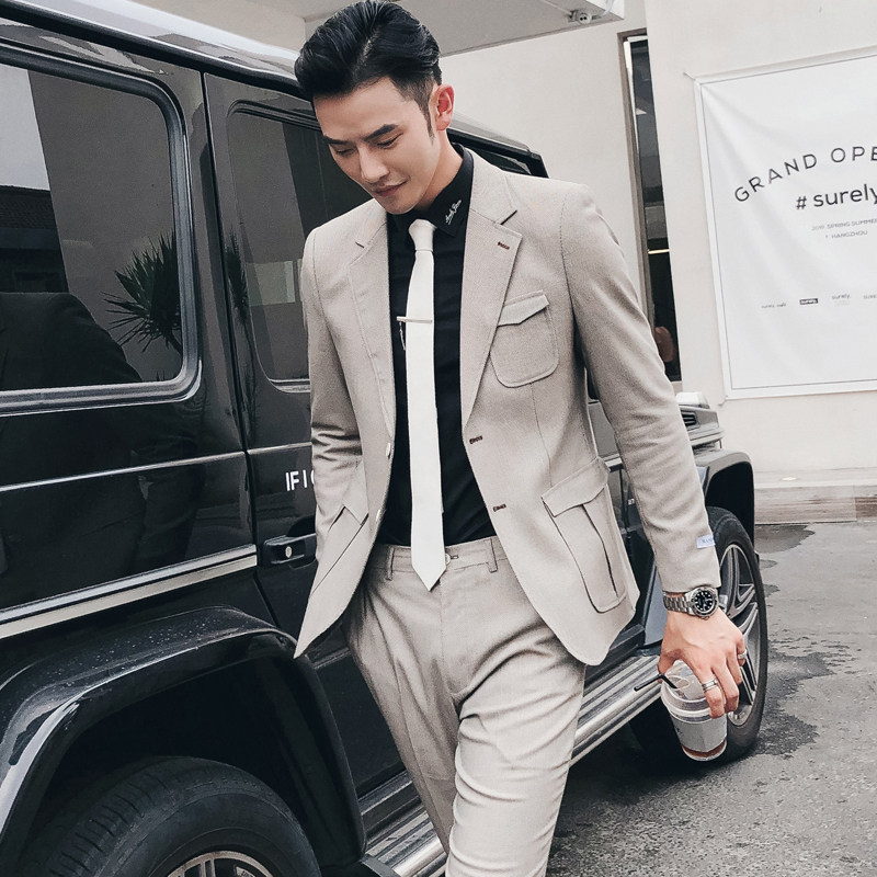 Business formal men's two-piece suit suit Fashion slim gentleman Professional Youth banquet Wedding dress suit