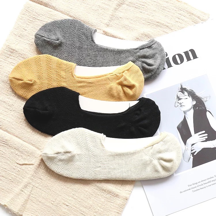 Nông miệng vớ nữ vô hình silicone non-slip cotton màu rắn sinh viên phần mỏng giày đơn lưới cotton thoáng khí thuyền vớ