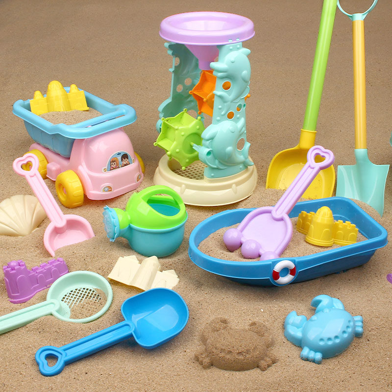 Children's male and female beach toy car hood fitted with sand shovel plastic bucket Play in snow 3 Play with hourglass tool 6 tipping car