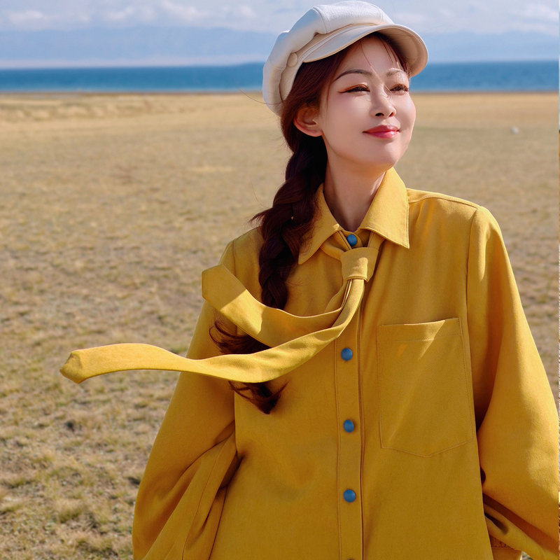 [Dong Yi's Travel Outfit] Sunshine Original Shirt with Tie, Long Sleeve, Versatile for Travel and Photography