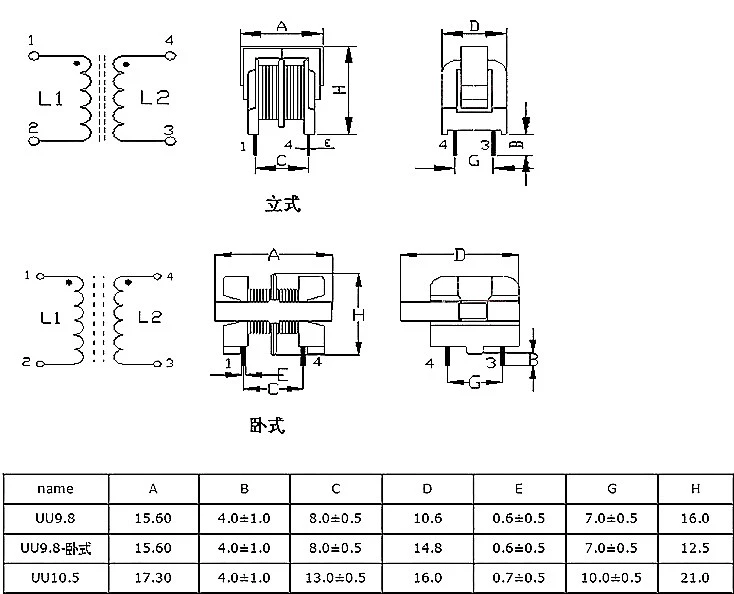 Cuộn cảm chế độ chung UU9.8 bộ lọc ngang uf10.5 dọc 1MH5MH10mh20mh30MH40MH50MH