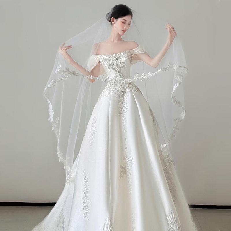 French-Style Veil, Bridal Main Wedding Dress, High-End Wedding Headpiece, Lace Trim, Vintage Long Train, Heavy-Duty Veil French-Style Veil, Bridal Main Wedding Dress, High-End Wedding Headpiece, Lace Trim, Vintage Long Train, Heavy-Duty Veil