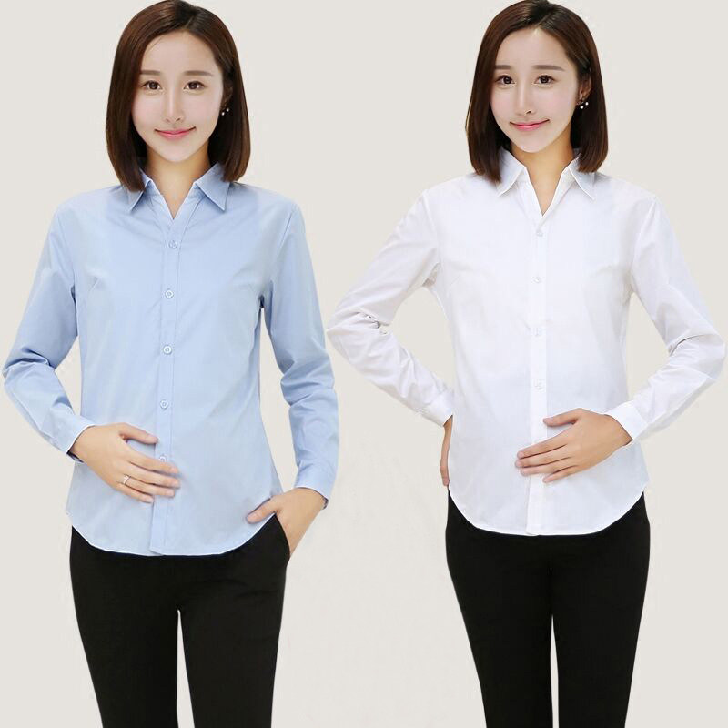 Pregnant women's white long sleeve short shirt autumn wear professional wear work dress shirt Autumn Work top