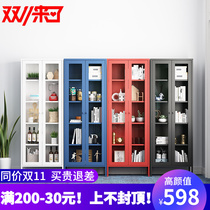 Bookcase with glass door home storage cabinet narrow cabinet floor-to-ceiling dust-proof bookcase living room wrought iron crevice storage display cabinet