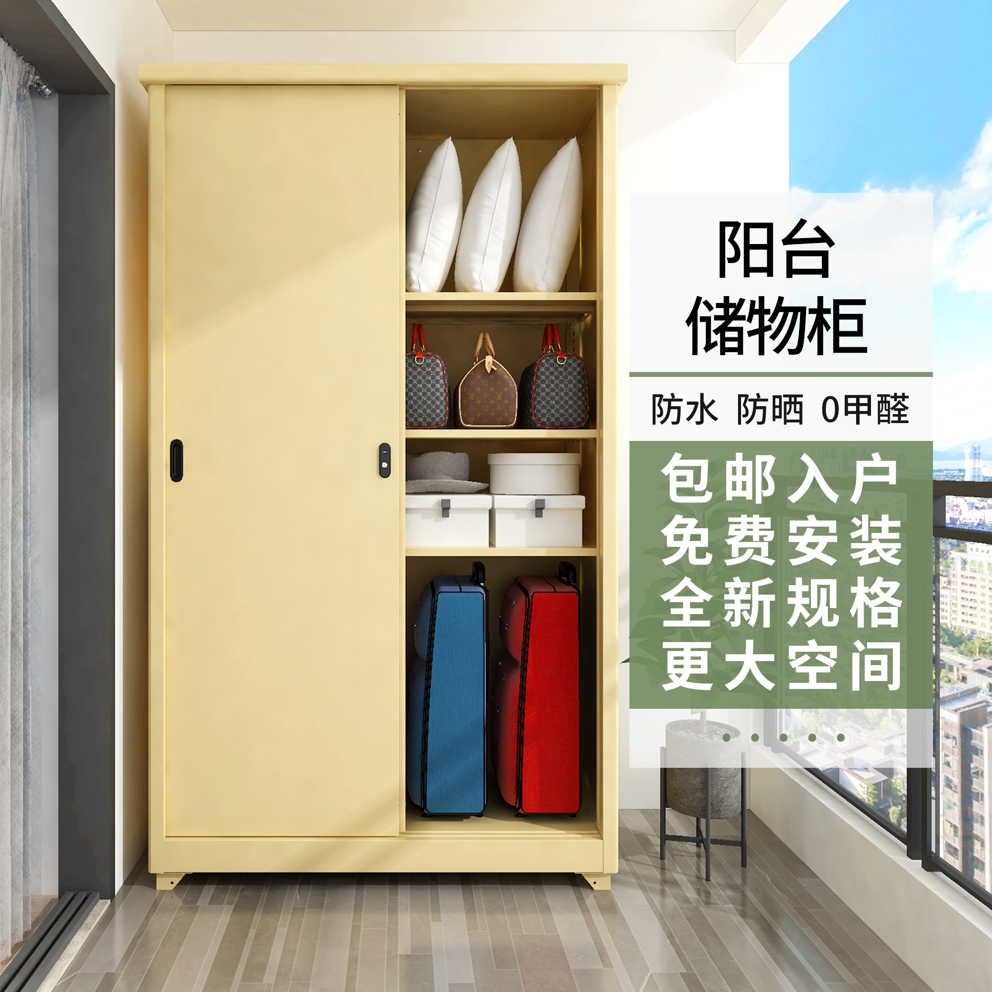 Balcony storage cabinet sunscreen waterproof outdoor living balcony cabinet outdoor large-capacity sundries storage cabinet package installation