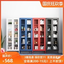 Bookcase with glass door household storage cabinet narrow cabinet floor dustproof bookcase living room Iron seam storage display cabinet