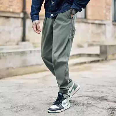 Hearthstone spring and autumn multi-pocket overalls men's trend loose solid color casual pants Harem pants men's drawstring pants trend