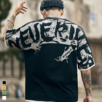 Furnace summer national tide fake two short sleeve T-shirt men loose trend street graffiti Tide brand half sleeve shirt clothes
