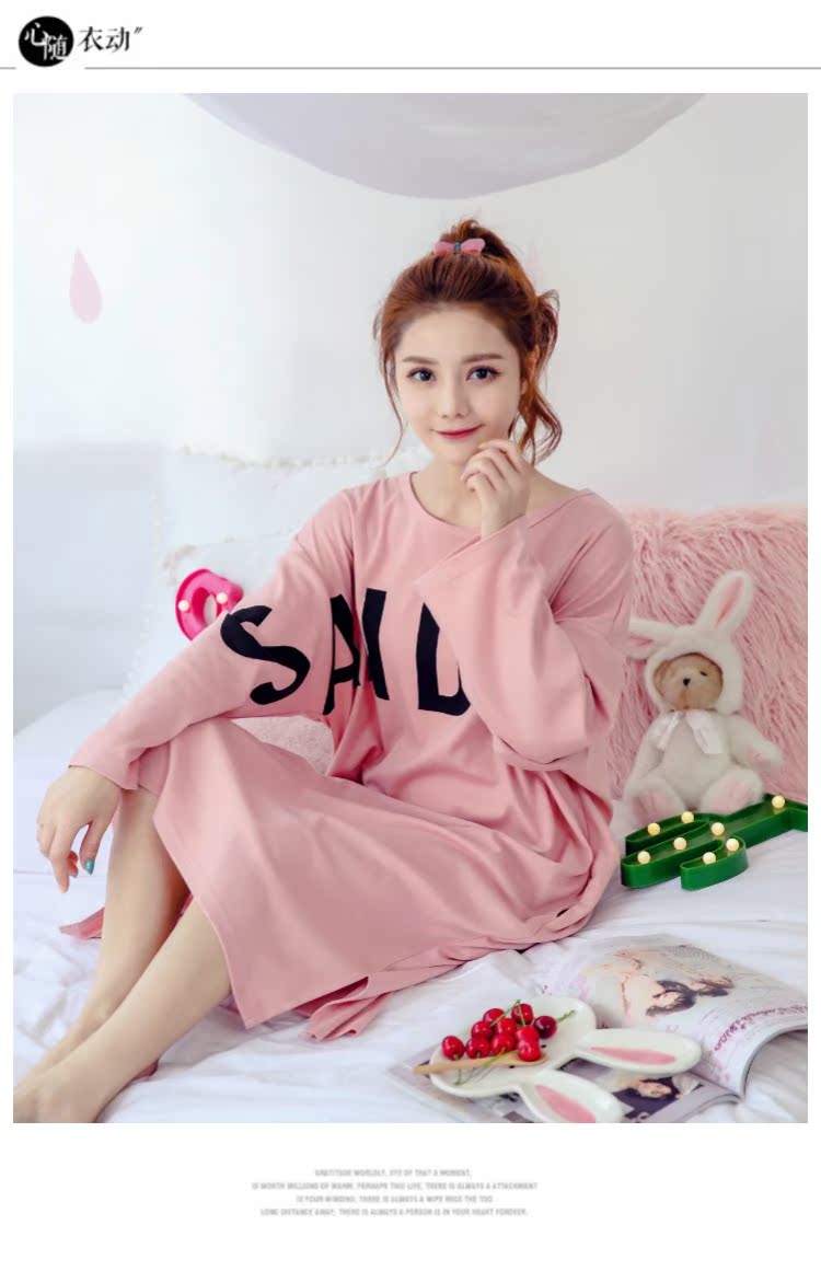 Váy ngủ nữ mùa xuân và mùa thu cotton dài tay dễ thương phiên bản Hàn Quốc cỡ lớn mm béo có thể mặc đồ ngủ chất liệu cotton tại nhà đầm ngủ dễ thương