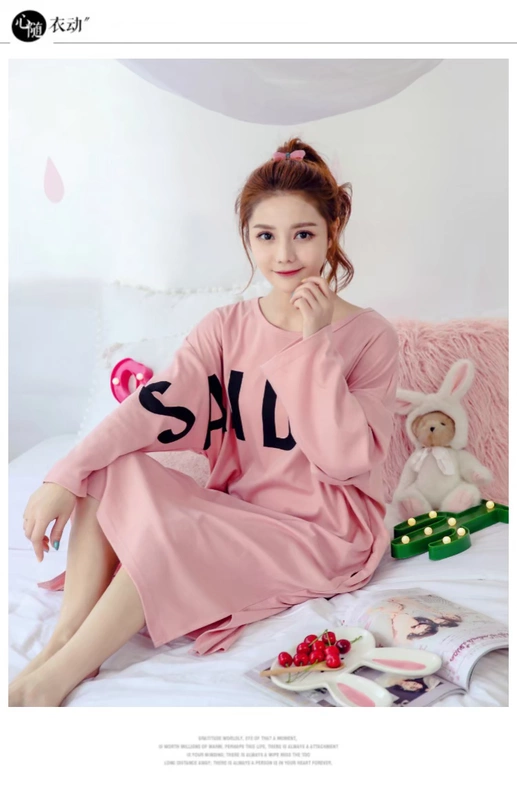 Váy ngủ nữ mùa xuân và mùa thu cotton dài tay dễ thương phiên bản Hàn Quốc cỡ lớn mm béo có thể mặc đồ ngủ chất liệu cotton tại nhà đồ lót đẹp