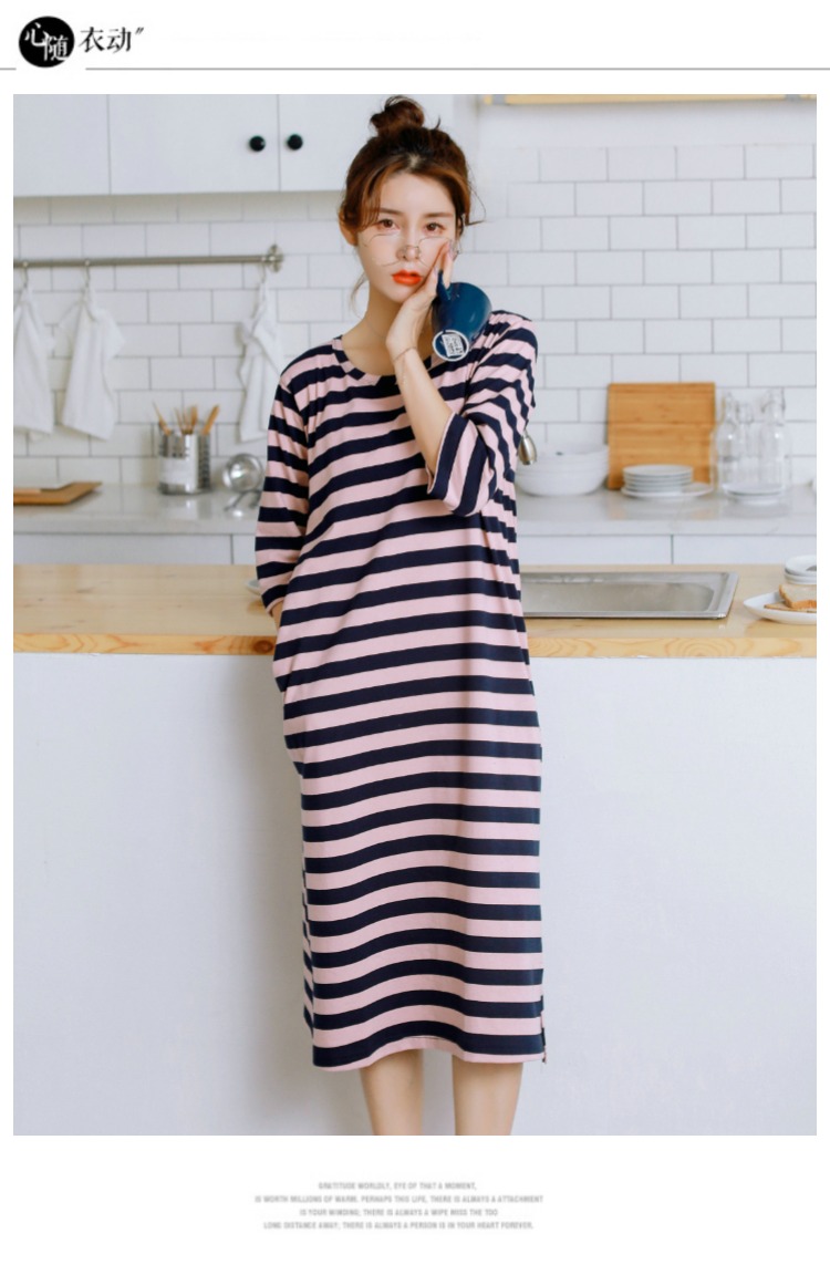 Váy ngủ nữ mùa thu cotton dài tay dài mùa xuân Hàn Quốc và tay áo mùa hè đồ ngủ rộng kích thước lớn bà bầu có thể mặc váy dài đầm ngủ nữ