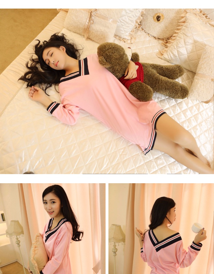 Áo dài mùa xuân và mùa thu Hàn Quốc áo dài tay nữ cotton kích thước lớn đồ ngủ gợi cảm trong phần dài của cotton giản dị phục vụ nhà váy ngủ sexy