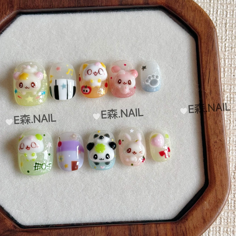 【Vintage Cute Items】E Senjia. Handmade Cute Hand-Painted Cartoon Wearable Nail Art Stickers, Removable