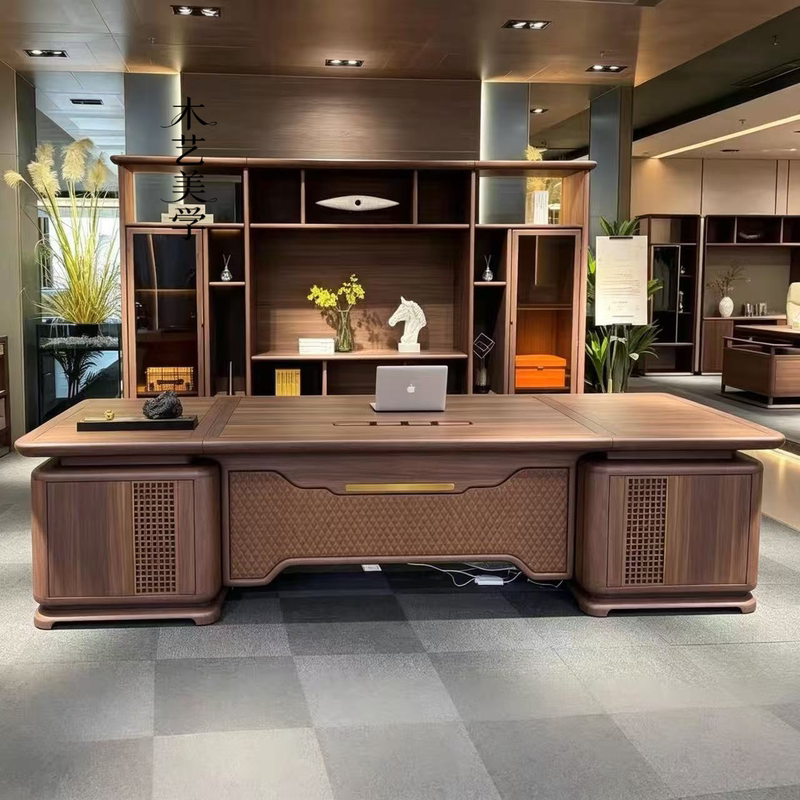 Song-Style Aesthetic Solid Wood Office Desk, Executive Desk, Black Walnut Boss Desk, Office Executive Desk Furniture Customization